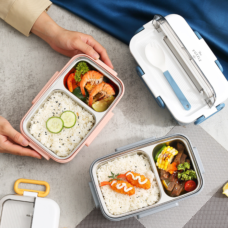 304 Stainless Steel Lunch Box Student Office Worker With Tableware Can Be Filled With Water To Heat The Lunch Box Portable Compartmental Lunch Box