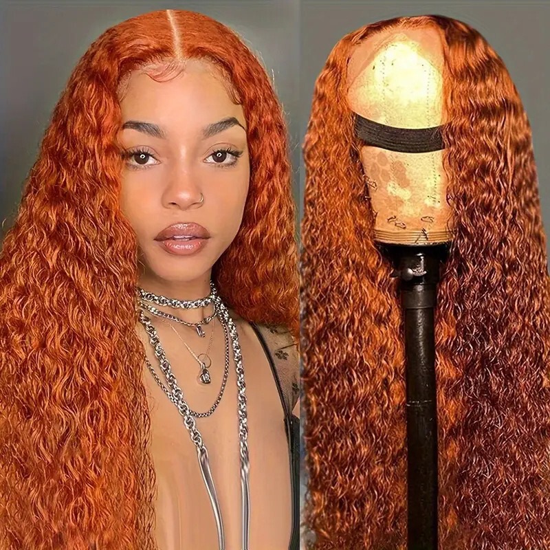 Cross-Border Women's Large Lace African Curly Wig Orange Full Headband Long Curly Hair Front Lace Wig Ready Stock