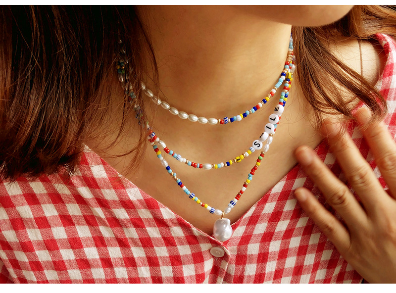 Fashion Pearl Necklace Female Pendant Double-Layer Beaded Colorful Clavicle Chain