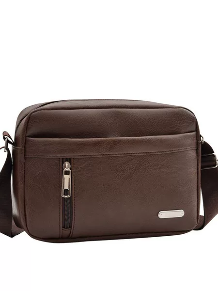 Men's new PU leather shoulder bag, horizontal style, fashionable casual business crossbody bag, multi-layer waterproof small single-shoulder bag, cross-border