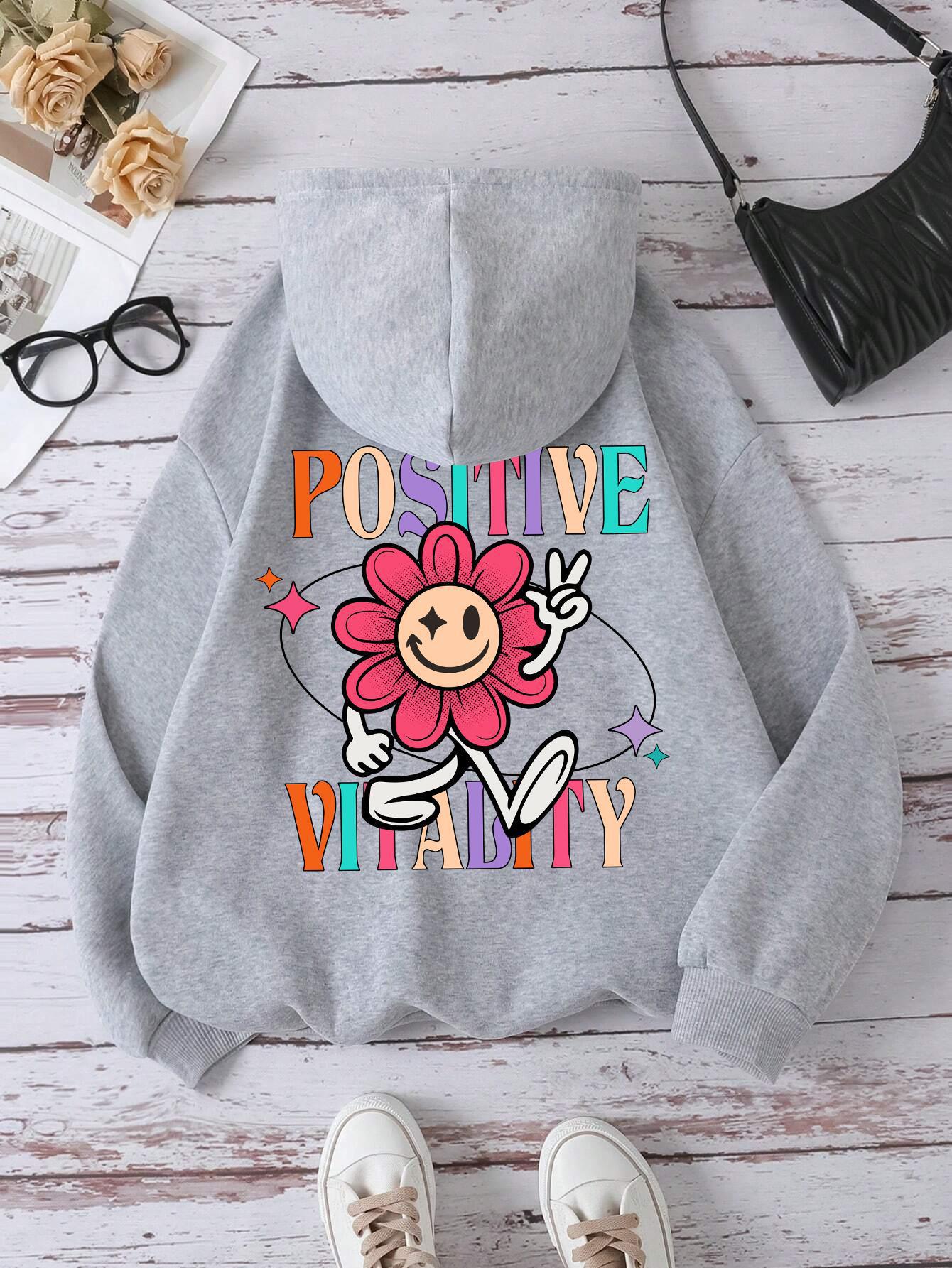 Positive Vitalty Smiling Flower Women Sweatshirt Fashion Cas