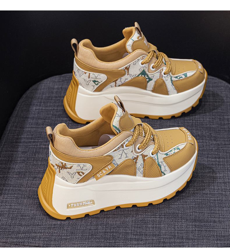 Giày sneaker nữ đế dày phong cách retro, tăng chiều cao — Be 5033, Vàng 5033 chi tiết 16