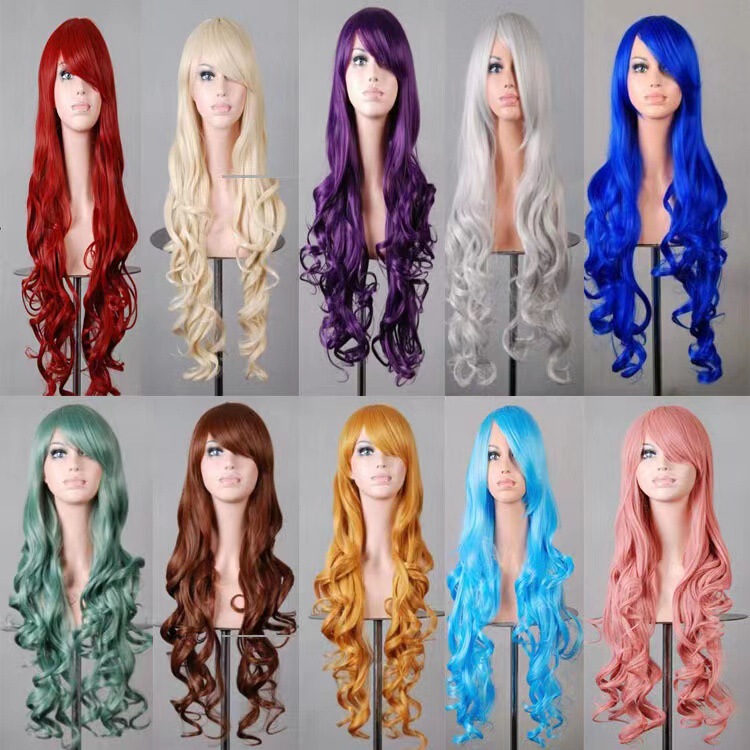 European and American cosplay anime wig foreign trade hot 80CM Halloween colorful female long curly hair new full head cover