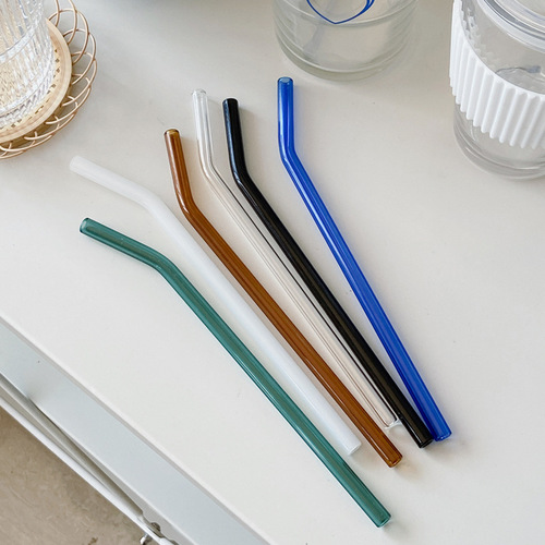 Colored glass straws High borosilicate transparent glass tubes Heat-resistant creative lip protection colored juice straws