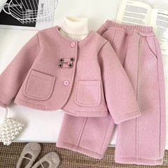 韩版女童加绒加厚长袖外套套装2025年冬季新款保暖上衣长裤两件套