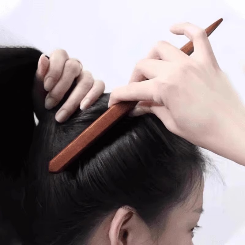 Wildschweinborstenkamm mit schmalen Zähnen, dreireihig, entwirrend, mit flauschigem, langem Griff, Styling-, Locken- und Make-up-Kamm_voghion.com