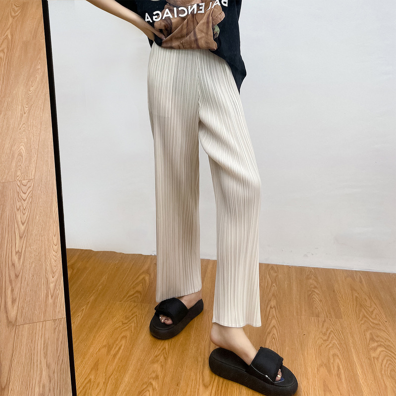 Miyake Versatile Pleated Pants for Women, Slim Summer Thin Casual Straight Pants, Drapedy Leg-Showing Straight Narrow Wide-Leg Pants Miyake Versatile Pleated Pants for Women, Slim Summer Thin Casual Straight Pants, Drapedy Leg-Showing Straight Narrow Wide-Leg Pants