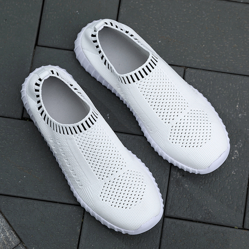 2025 Spring Cross-Border Large Size Casual Sports Shoes Women's European and American Round Toe Flat Knitted Mesh Casual Shoes