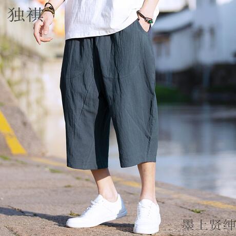 Linen Capri Pants Men's Summer Thin Loose plus size Cotton and Linen Pants 2023 New Chinese Style 8 Eight Shorts