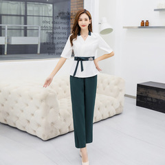Women's Foot Massage Therapist Uniform Set for 2021 - Mid-Sleeve Embroidered Elegant Suit for Health Salon and Massage Clinic