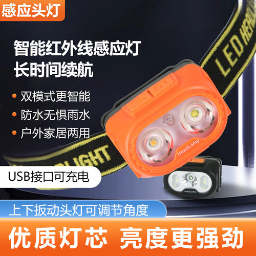 Ultra-bright Cross-border Strong Light Sensing Headlamp Mining Lamp USB Charging Emergency Smart Head-mounted Outdoor Lighting Flashlight