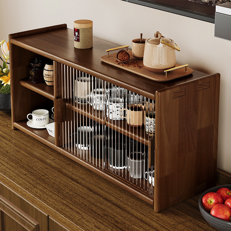 Taza de madera maciza a prueba de polvo Changhong Glass Teaware Storage Cabinet Taza de agua Taza de café Rack caja de almacenamiento de escritorio