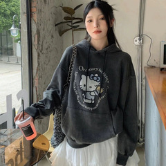 jennie同款25秋冬美式复古做旧Kitty凯蒂猫宽松减龄连帽卫衣外套