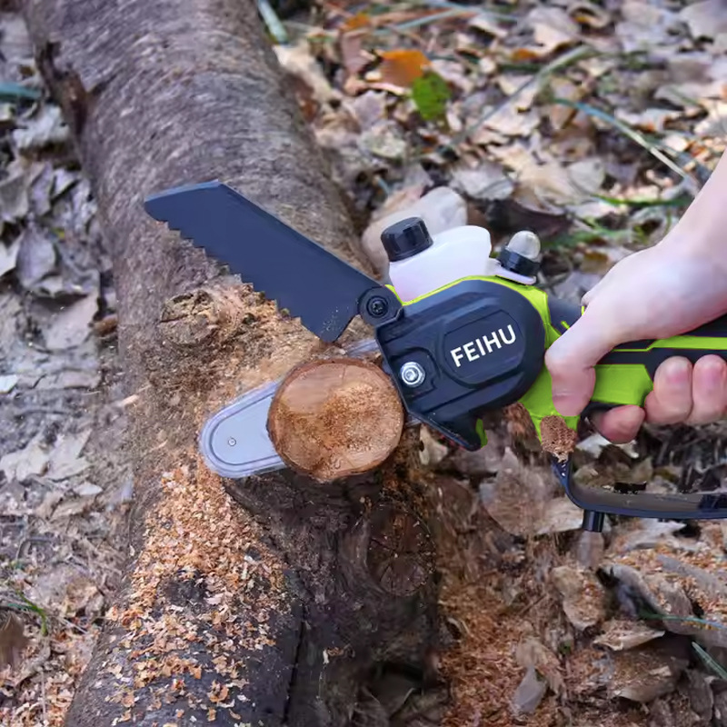 Sierra eléctrica portátil recargable Feihu 21V, nuevo modelo transfronterizo, con batería de litio, tipo botella de aceite de 4 pulgadas, para poda doméstica, de una sola mano.