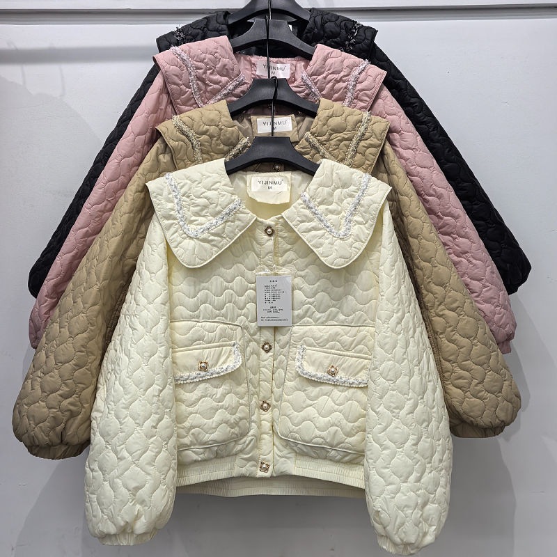 小香风棉服轻薄冬季2025时尚新款小个子短款娃娃领显瘦外套棉衣女