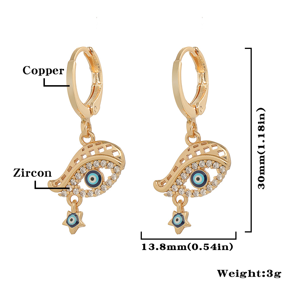 Fashion Devilu0027S Eye Heart Shape Copper Inlay Zircon Earrings 1 Pair