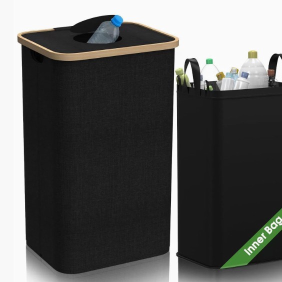 Cesta transfronteriza de artículos diversos y ropa sucia con tapa, cesta de almacenamiento de tela Oxford de bambú reciclada plegable, hogar con bolsa interior, caja de botella