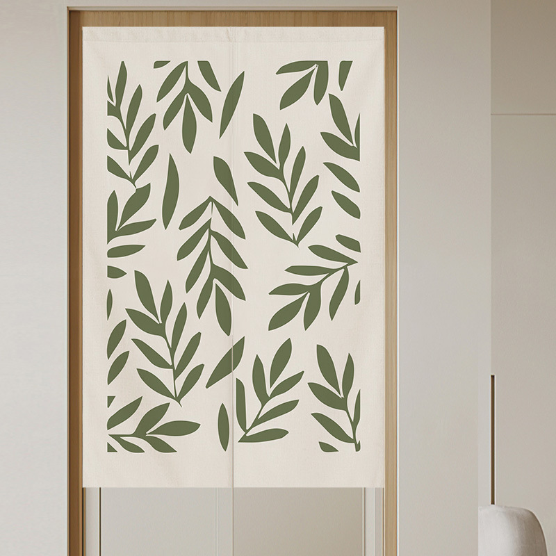 ins style simple bedroom toilet partition door curtain fabric kitchen blocking curtain oil-proof smoke-proof Green hanging rod type