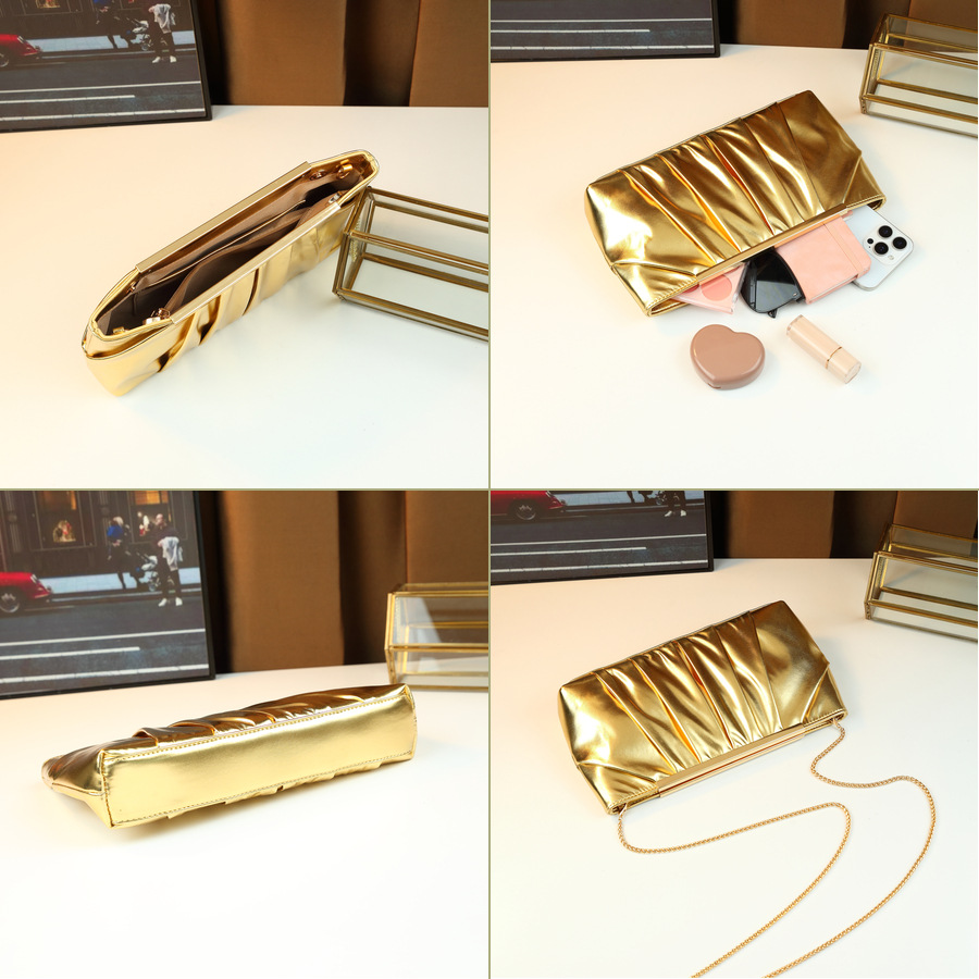 Elegante pochette da sera da donna in stile europeo-americano, borsa a tracolla plissettata a tinta unita._voghion.com