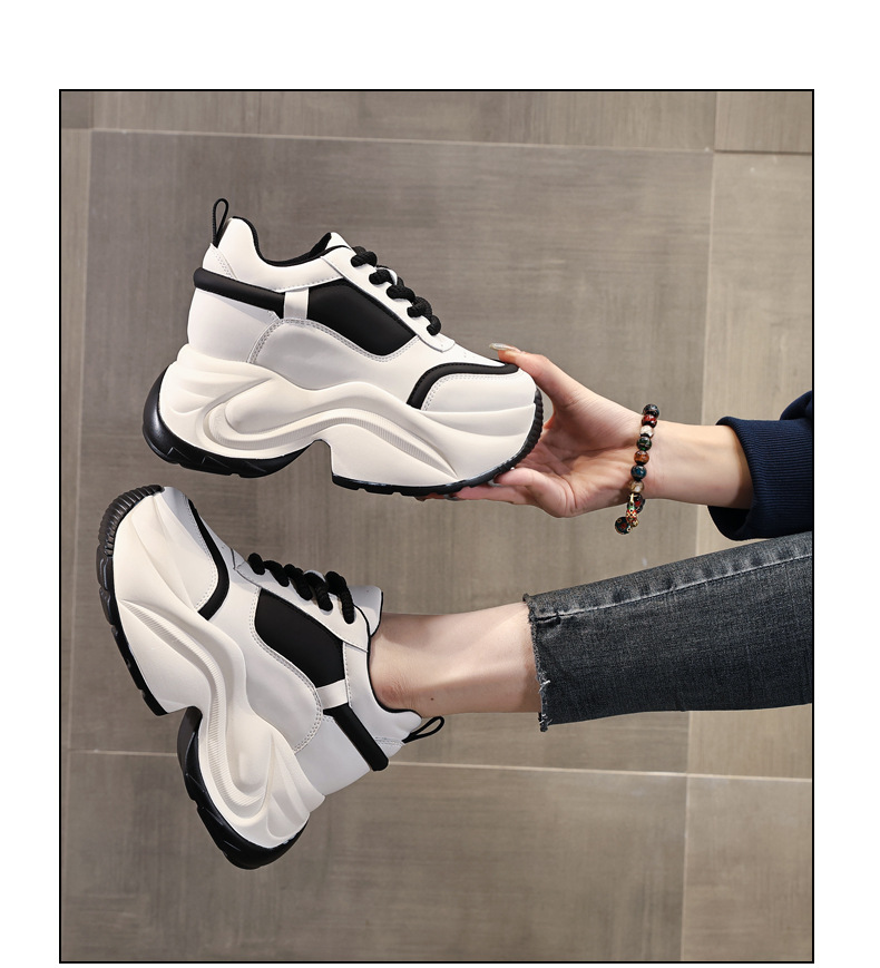 Giày sneaker nữ đế dày phối màu tăng chiều cao — Đen đỏ lót nhung chi tiết 12