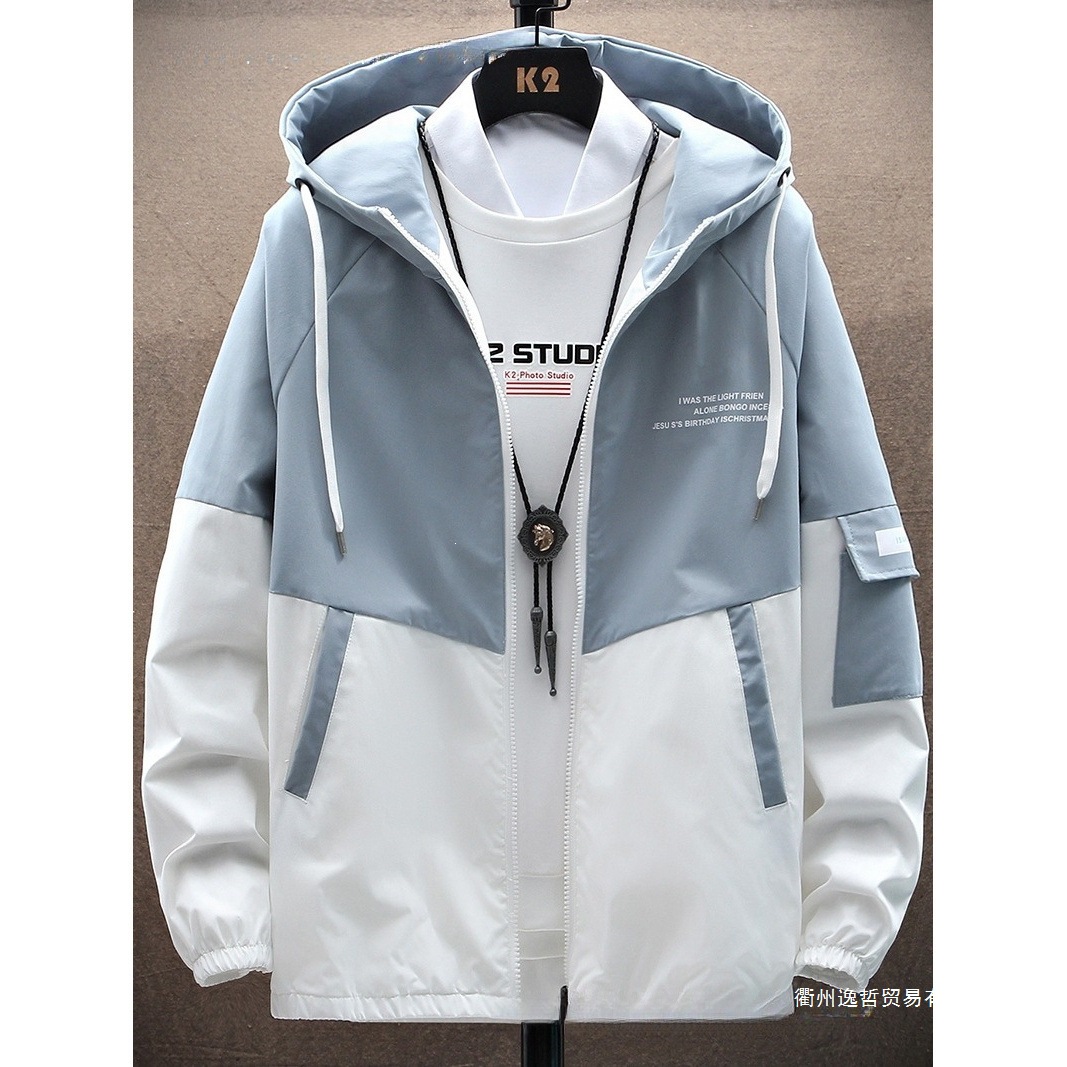 Spring and Autumn Men's Jackets Trendy Korean Style Workwear Jackets for Teenagers and Students Casual Thin Hooded Coats