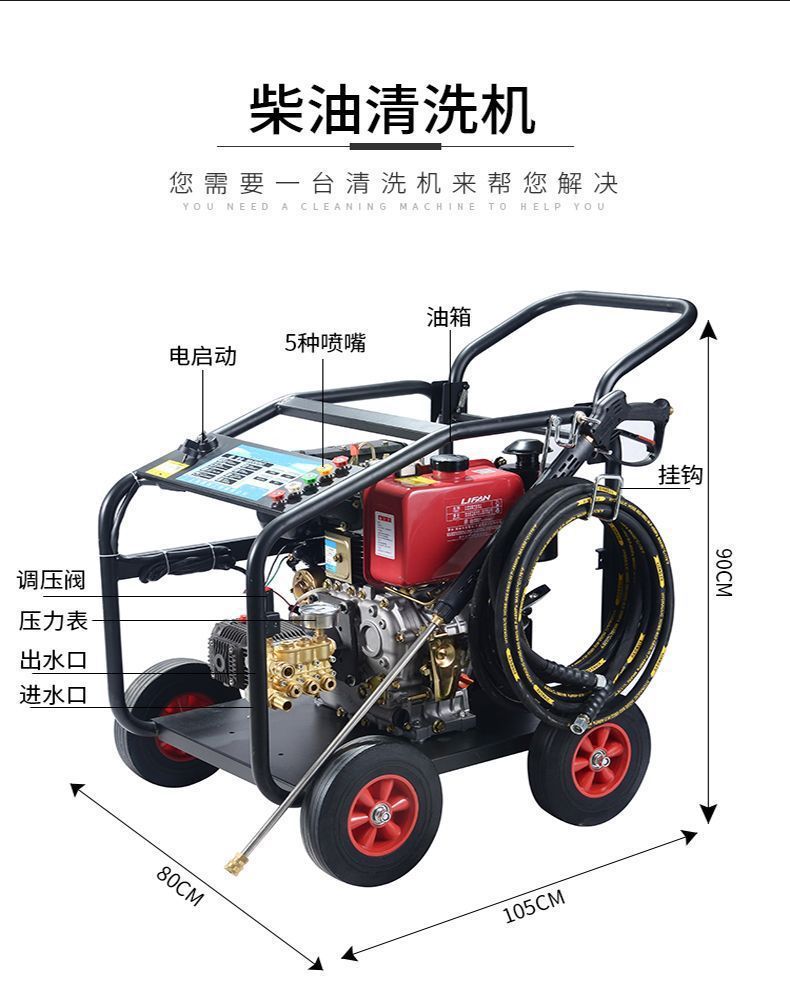Gasoline Car Washing Machine, High-Pressure Diesel Mobile Water Pump Cleaning Machine, High-Power Door-To-Door Car Washing, Floor Washing and Pipe Unblocking