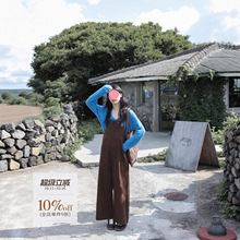 焦糖可露丽/11细坑灯芯绒 复古宽松背带裤女秋冬小个子好看穿搭