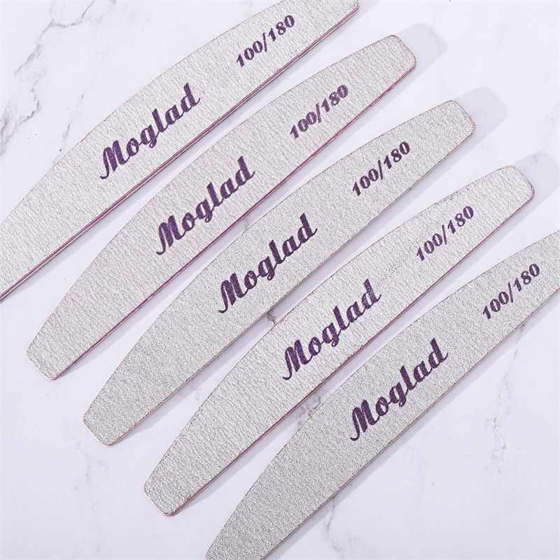 Cross-border exclusive Moglad half-moon nail art nail file 100/180 double-sided nail shaping grinding sanding bar