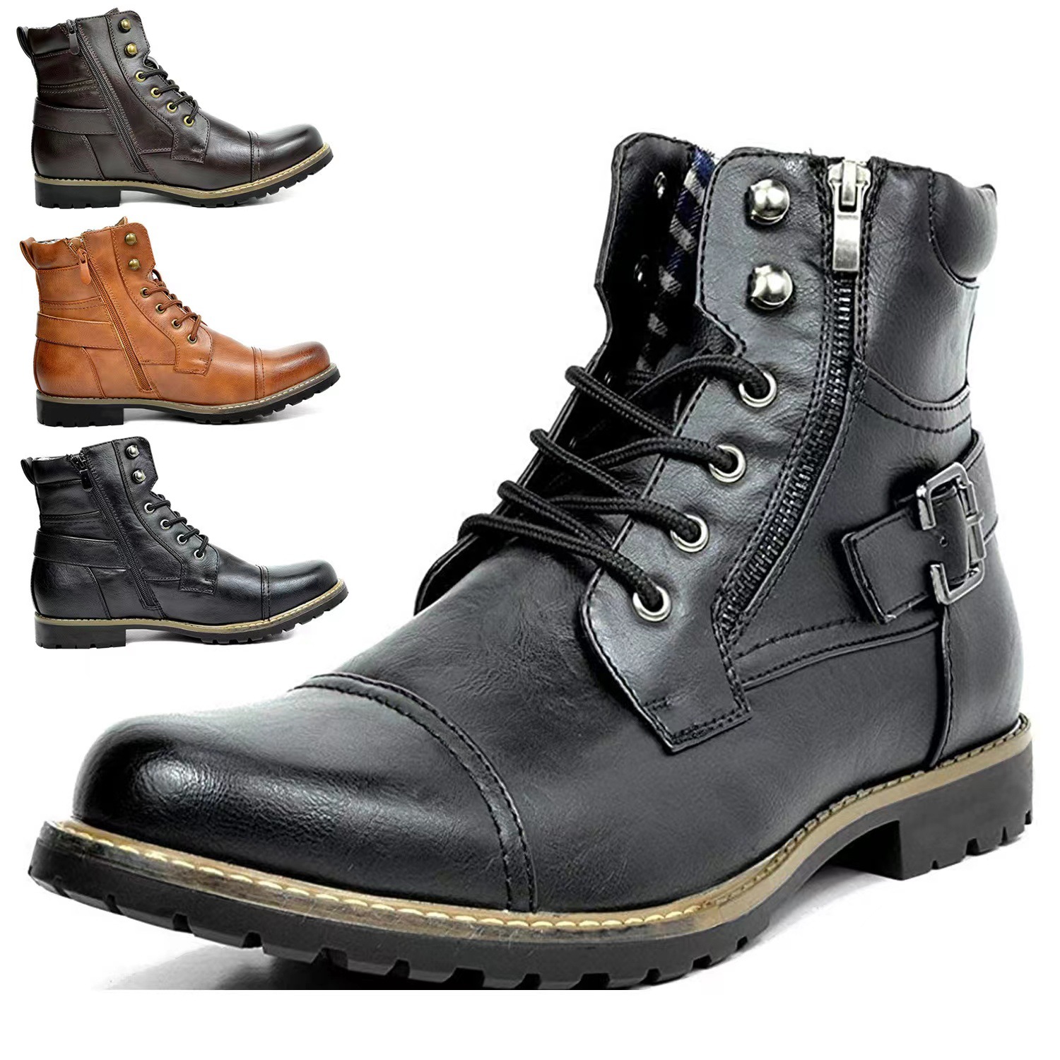 Men's Martin Boots Flat Cross-border plus size Front Lace-up Ankle Boots High-top Shoes Trend Amazon 48 Size