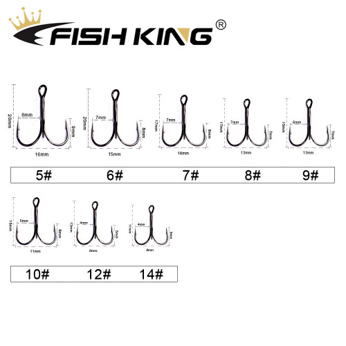 FISHKING Black Nickel Three-Anchor Hook Three-Claw Carbon Steel Baitcasting Fishing Hook 20 Pieces White Box Giant Shallow Water Whipping Cross-Border Wholesale