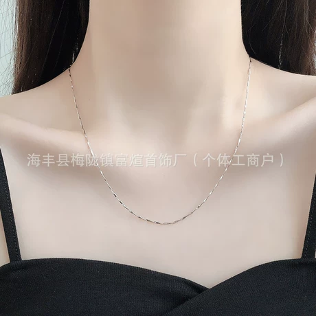 s925纯银万能针式项链盒子链小孔串珠链插针银链子素链可调节裸链