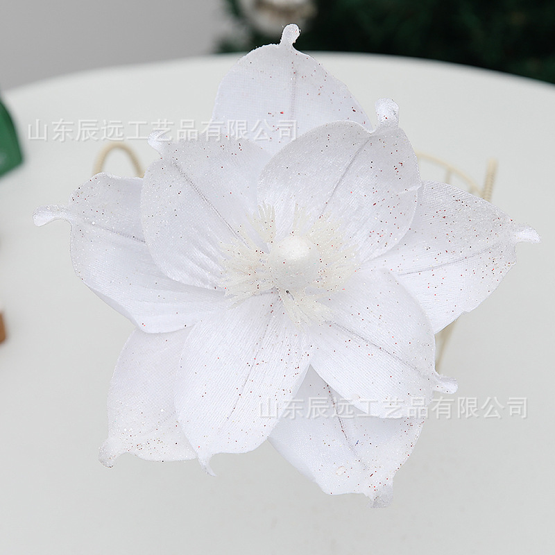 仿真花圣诞树家居装饰热卖圣诞花 金粉亮片9叶花瓣节日派对装饰品|undefined