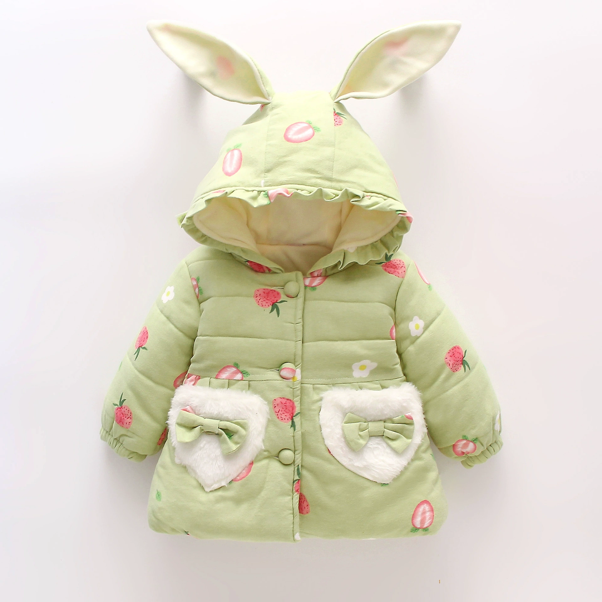 Зимняя милая толстовка-худи, окрашенная клубника, down jacket, детская одежда