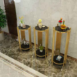 轻奢不锈钢花架室内阳台装饰花盆现代简约落地置物架玻璃多层花架