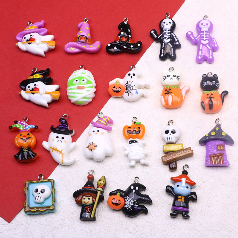 Resin Halloween Funny Pumpkin Skull Ghost Hat Charm Handmade Jewelry DIY Earrings Zipper Buckle Material
