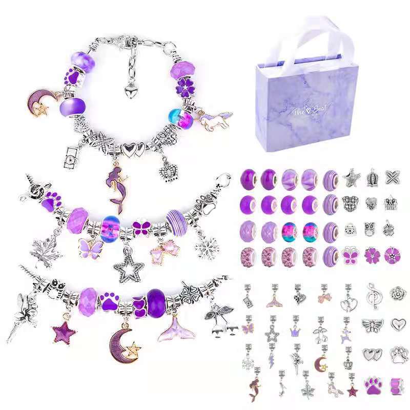 Purple beaded bracelet, set, children's accessory, Amazon