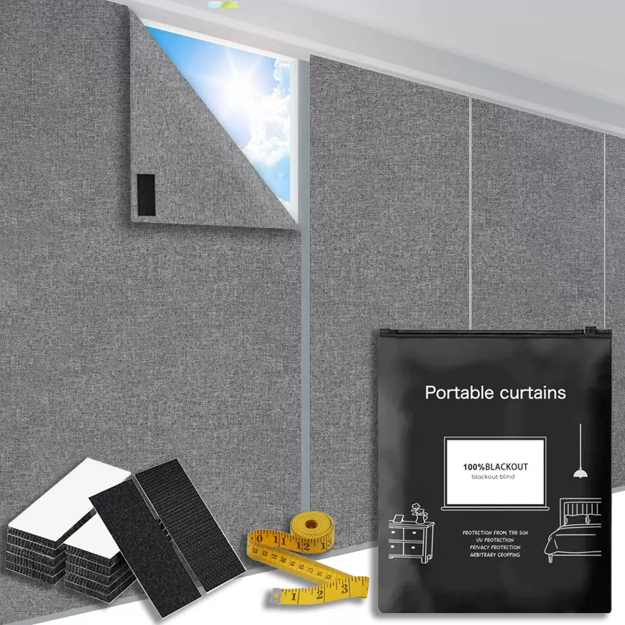 全遮光无皱纹亚麻遮光帘亚马逊便携式遮阳帘可裁剪隔热防晒窗帘