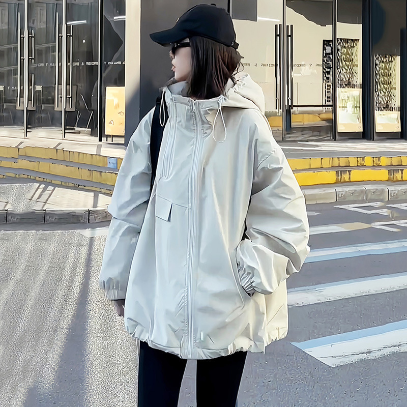 欧货时尚双拉链设计感连帽冲锋衣女2025春秋新款宽松休闲夹棉外套|undefined
