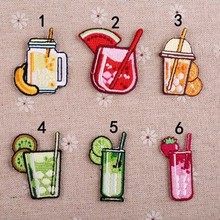 刺绣布贴电脑绣花章饮品DIY西瓜草莓水果果汁衣服装饰补丁贴熨烫