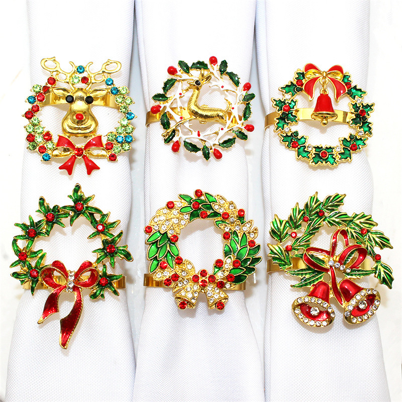 元のメーカーのクリスマスの緑の花輪のナプキンリングの鈴のナプキンリングのアイデアの口の輪のメーカーの卸売り|undefined
