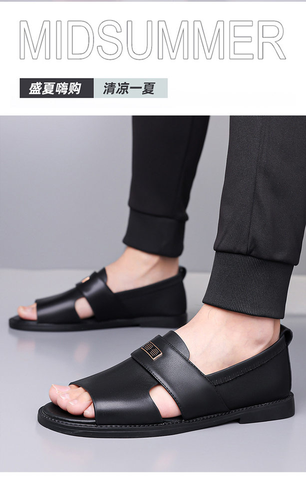 Dép sandal nam quai ngang kiểu La Mã da mềm chống trượt, hở ngón đi biển — Màu nâu , Đen chi tiết 20