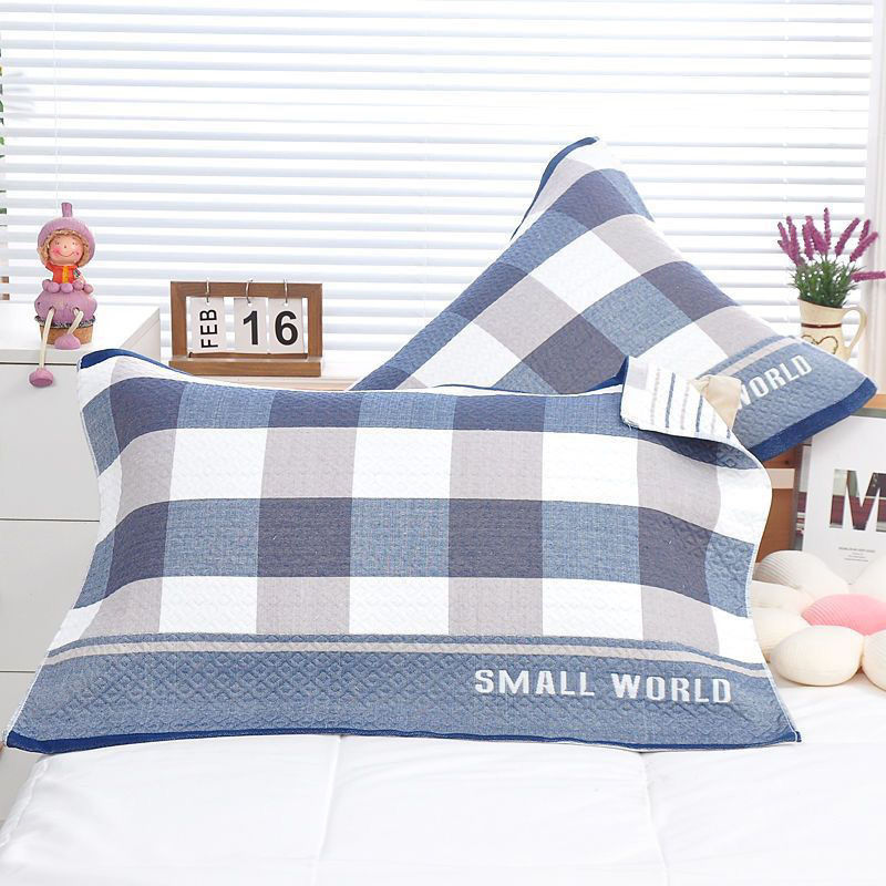 Plaid Cotton Pillow Towel Gauze Extra Thickened Pillow Soft Four Seasons Sweat-Absorbing Plaid Student Household Couple Plaid Cotton Pillow Towel Gauze Extra Thickened Pillow Soft Four Seasons Sweat-Absorbing Plaid Student Household Couple