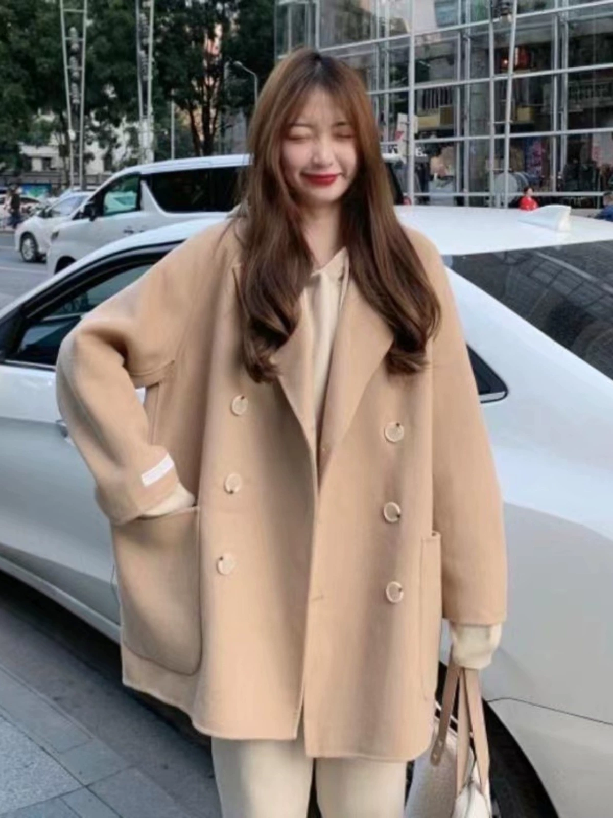 Костюм шерстяное пальто женский 2024 осень и зима новый двубортный маленький человек дизайн чувство двухстороннего темперамента шерстяное пальто