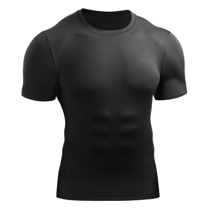 Deportes de verano de manga corta para hombres corriendo Camiseta de manga corta guapo cuello redondo Camiseta ajustada de secado rápido transpirable que absorbe la camiseta de baloncesto