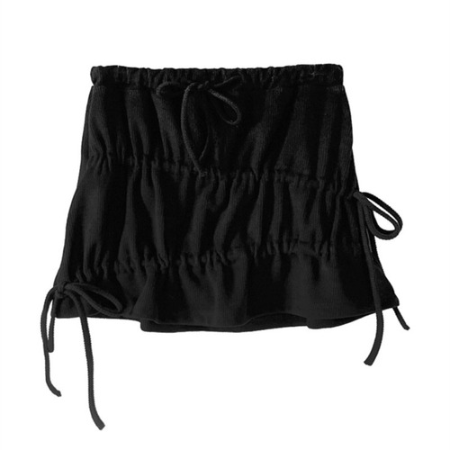 2-color in-stock South Korean Instagram summer ribbed drawstring bow pleated skirt A-line skirt Japanese vintage style