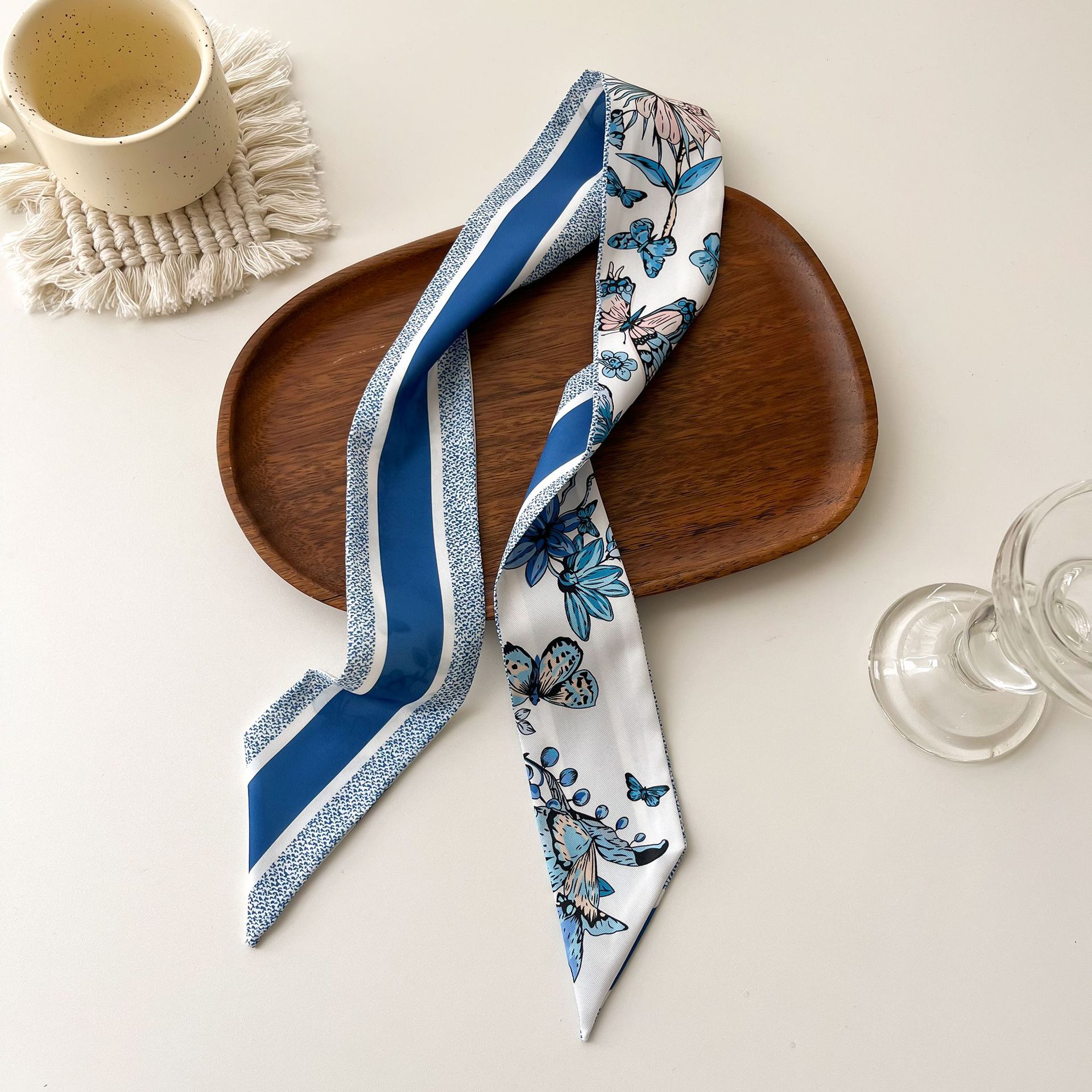 Sciarpa lunga da donna in nastro di seta simulata, fazzoletto, cravatta decorativa per borsa, fascia per capelli, sciarpa regalo originale stampata._voghion.com