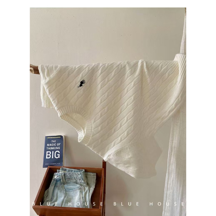 复古洋气老钱小马刺绣短袖麻花针织衫女秋内搭外穿半袖夏季|undefined