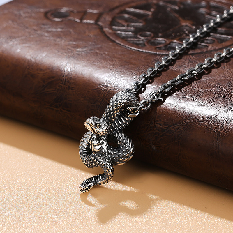 Heavy 3D Coiled Snake Pendant in Solid 925 Sterling Silver