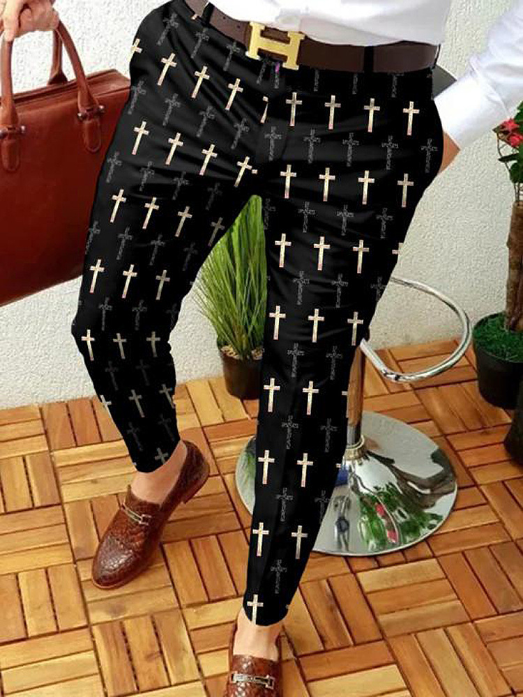2023 estación independiente transfronteriza europea y americana nuevo patrón casual de los hombres impreso Mediados de cintura traje casual pantalones micro pantalones elásticos
