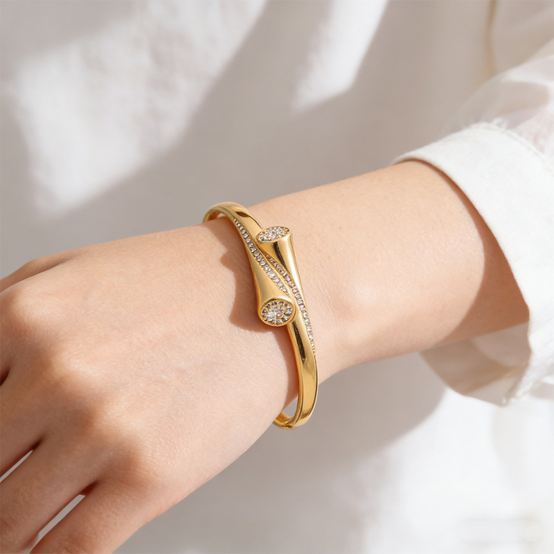 Moda ligera de lujo Feng Shui goteo punto de onda de diamante colorido pulsera de acero de titanio 18k oro real no decoloración pulsera de joyas de acero de titanio